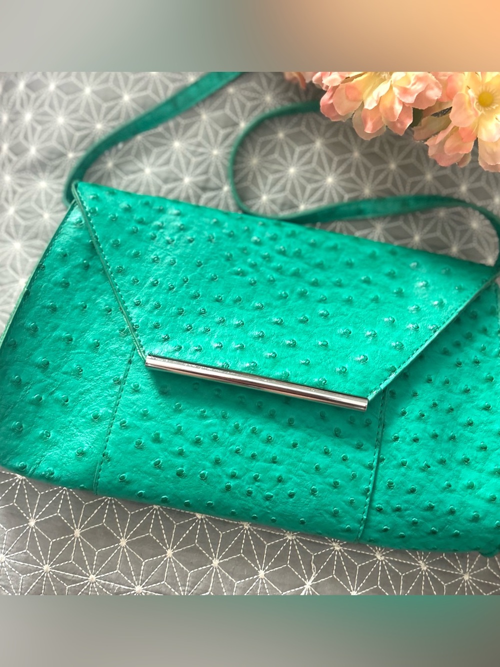 Merona Green Faux Ostrich Crossbody/ Shoulder Purse